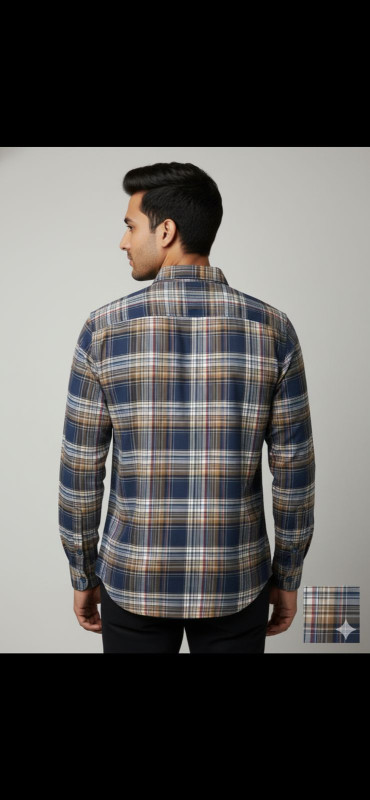 Hunter navy brown check shirt C2